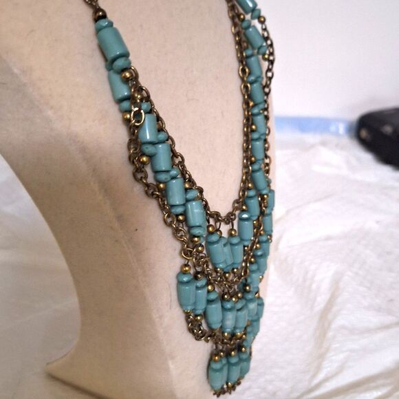 A Women's Beaded Bib Collar Necklace Layered Tribal Ceramic Statement - Picture 9 of 10